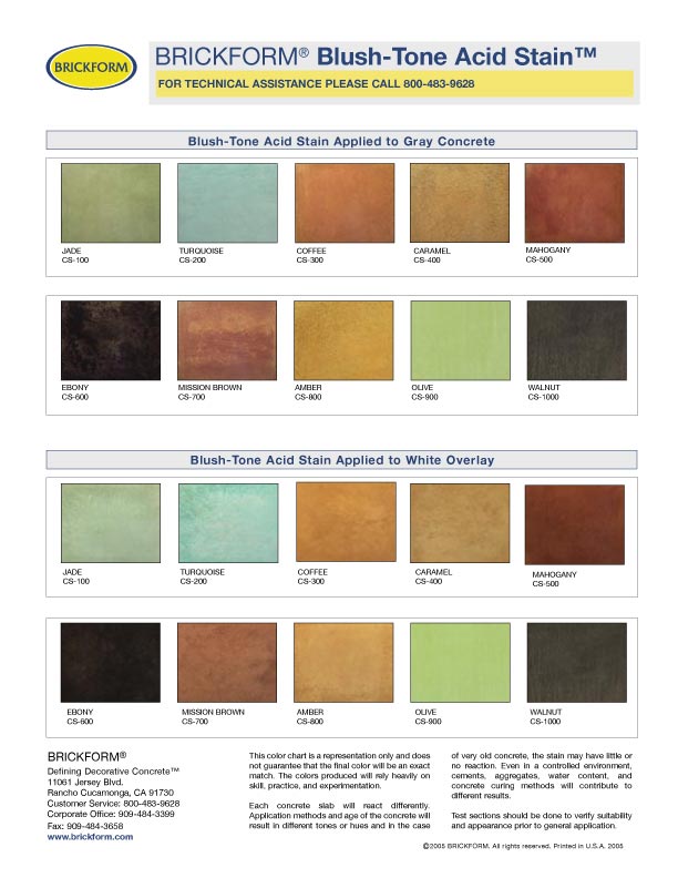 Reactive Stain Color Chart